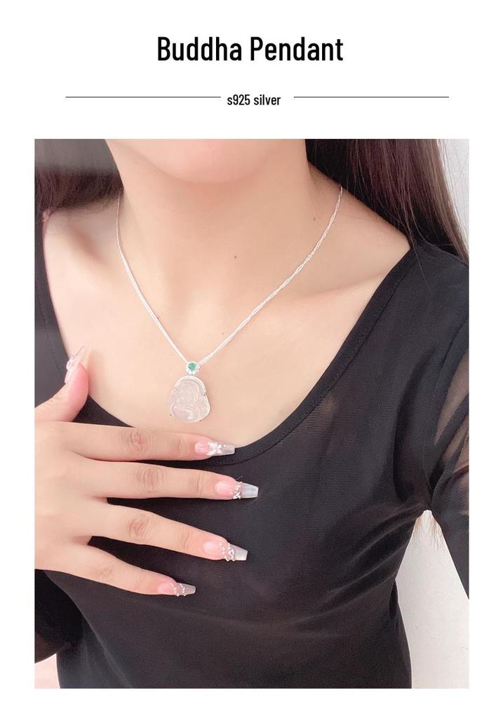 S925 Sterling Silver Maitreya Buddha Pendant Necklace - Laughing Buddha Collarbone Chain, Women's Versatile Chinese Style.