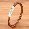 QIKU Fashion Mens Braided Leather Bracelet Black/Brown/Red Stainless Steel Retro Simple Bangle Jewelry Christmas Gift