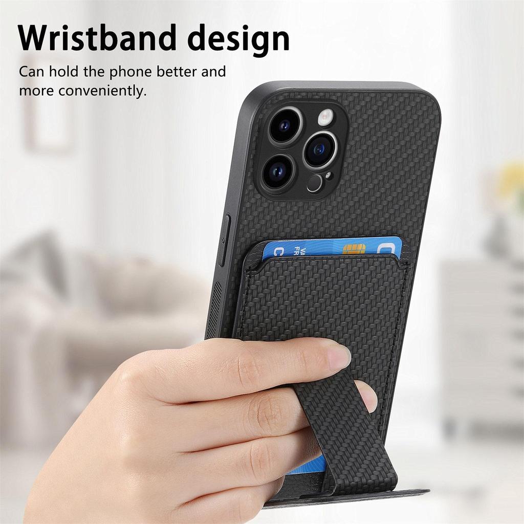 Minimalistisk iPhone 16/17 Pro-deksel med kortspor og multi-vinkel stativ