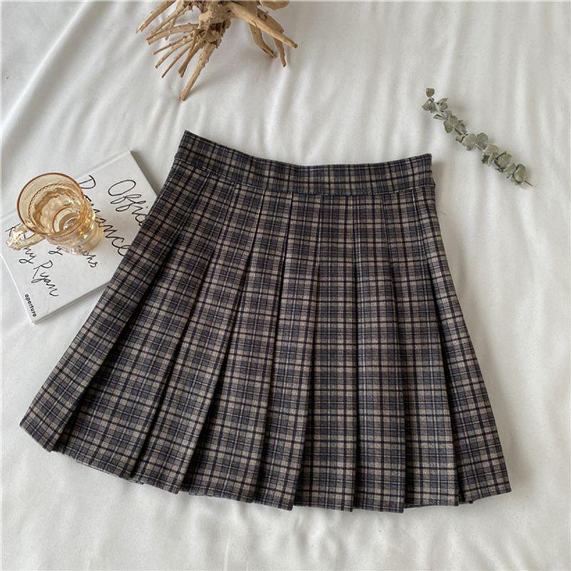 High Waist A- Line Plaid JK Pleated Skirt High Waist Gingham JK Pleated Skirt