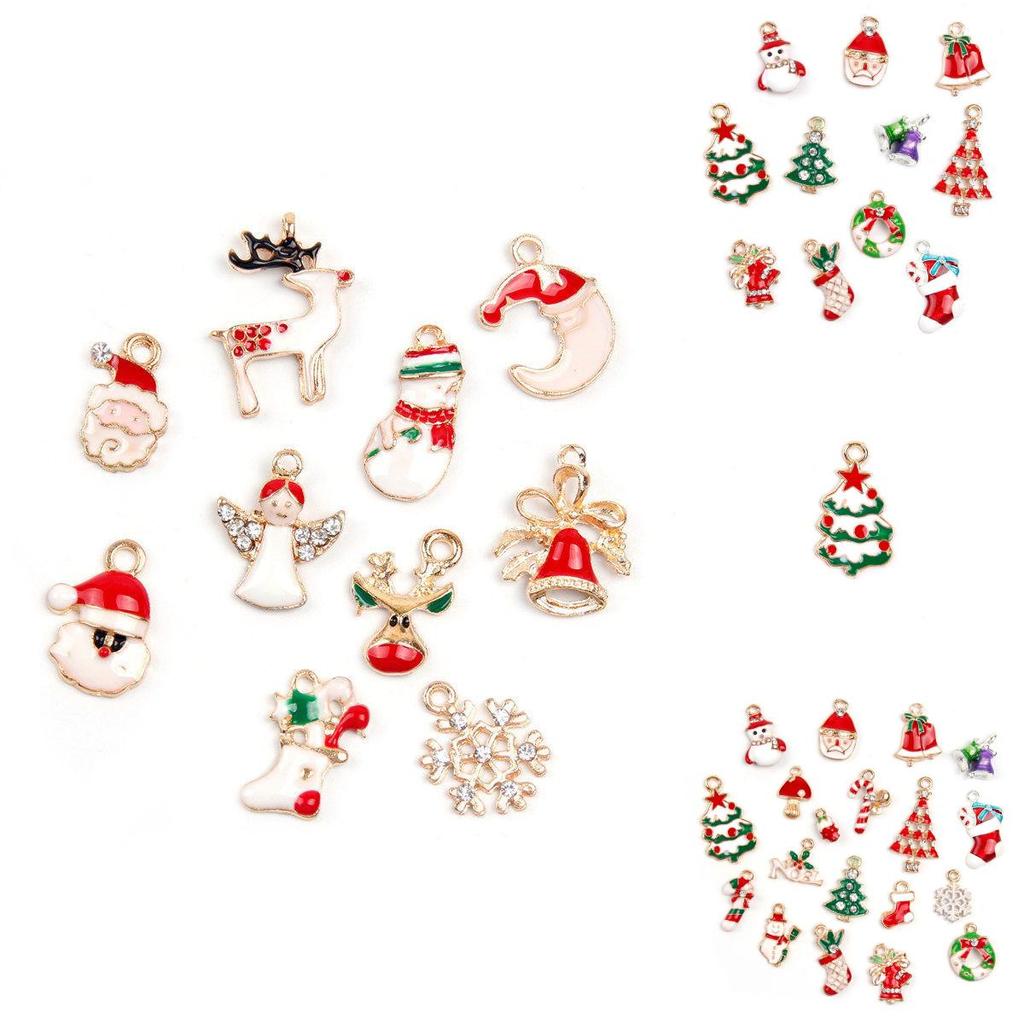 Festive 19pcs Metal Alloy Mixed Christmas Charms Set With Colorful Designs