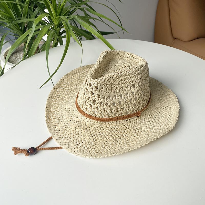 New Summer Outdoor Men Women Hand-woven Western Cowboy Paper Straw Hats Wide Brim Breathable Beach Jazz Cap Sun Protection Hat