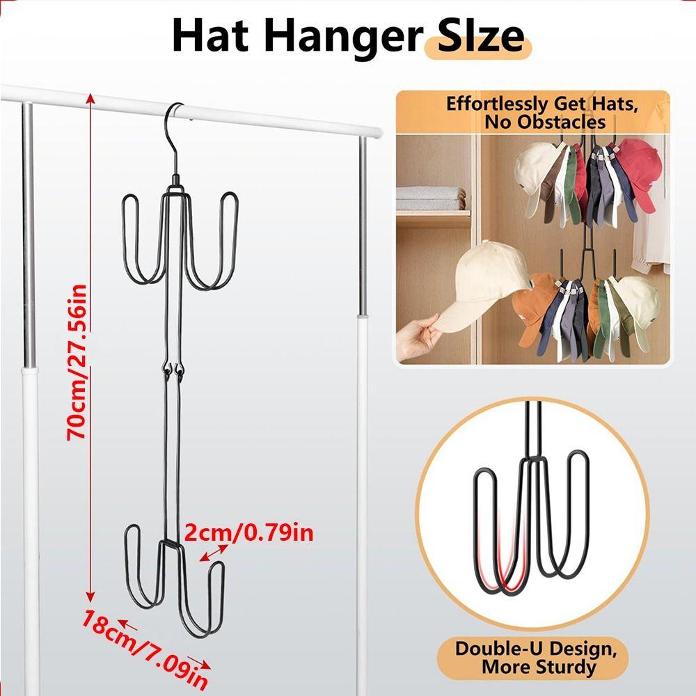 Sturdy Foldable Metal Hat Hanger 4 Hooks Space-Saving Baseball Cap Organizer Multipurpose Vertical Hanging Hat Rack Bedroom