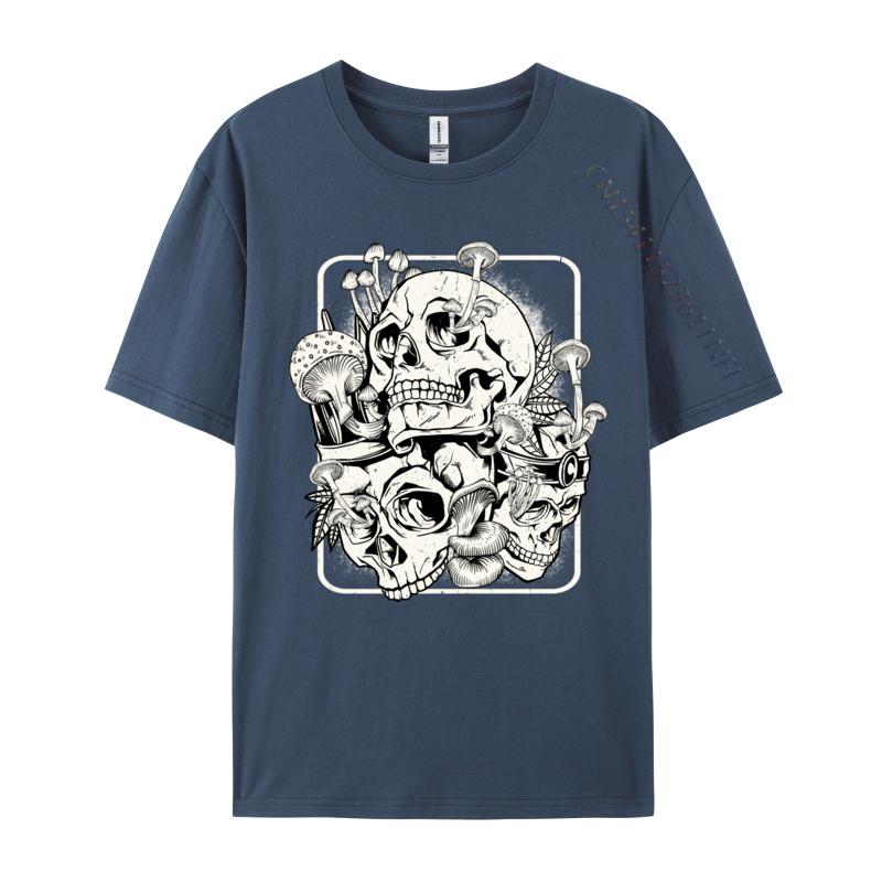 Skull Morel Mushrooms Mycologist Goth Mushroom Art T Shirts Men Normal Clothes T-Shirt Round Neck Pure Cotton