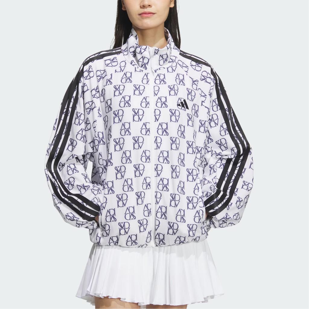 Adidas Allover Print Windbreaker Water-Resistant Loose Fit Stand Collar Zipper Puff Sleeve Long Sleeve Jacket Women Jacket White JY7702
