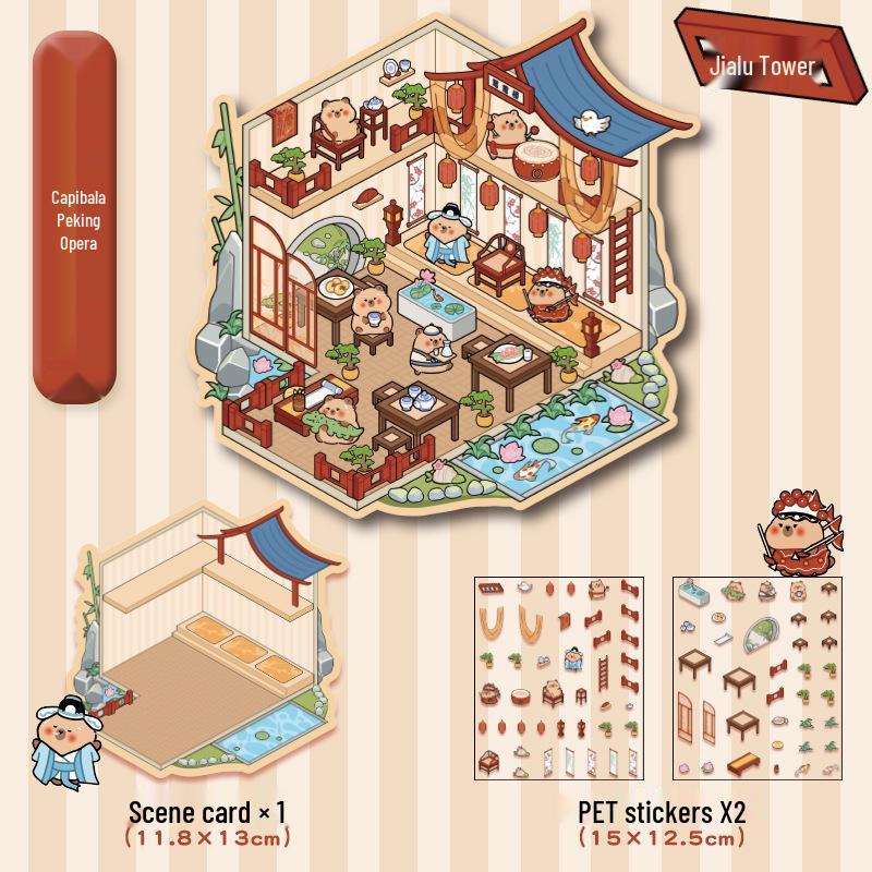 Cute 3D Cartoon Cottage Landscaping Stickers for Collage Journals