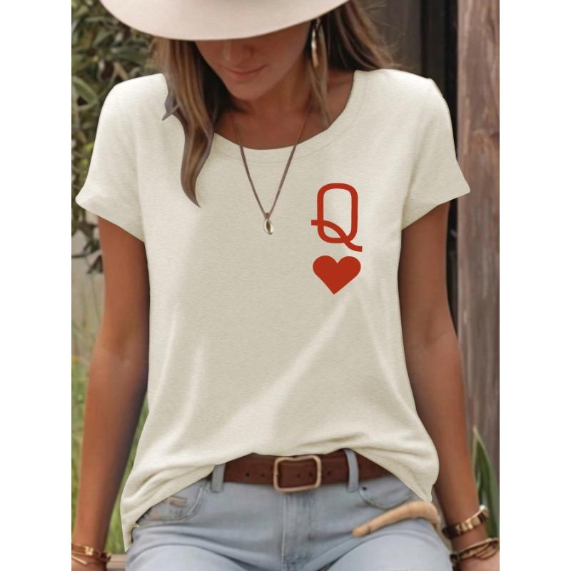 Casual T-shirt with Heart LettersSummer Round-neck Short-sleeved Top