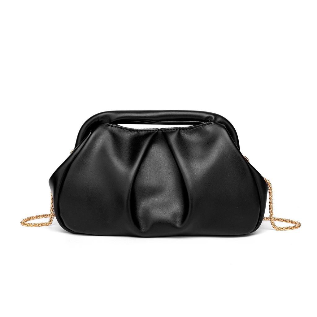 Fashionable Metallic Folded Handbag with Chain Luxury Designer Shoulder Cloud Purse Women Wedding Evening Clutch Bag Party Bag