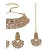 Graceful Curve Shaped  AD Stones Choker Necklace Set With Earring And Maangtika | Jewellery Set For Women