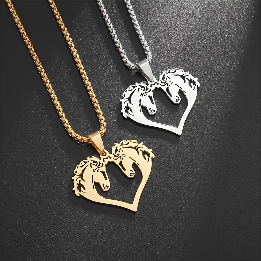 Couple Stainless Steel Double Horse Head Pendant Celtic Knot Heart Animal Necklace for Men Women Good Luck Irish Jewelry Gifts