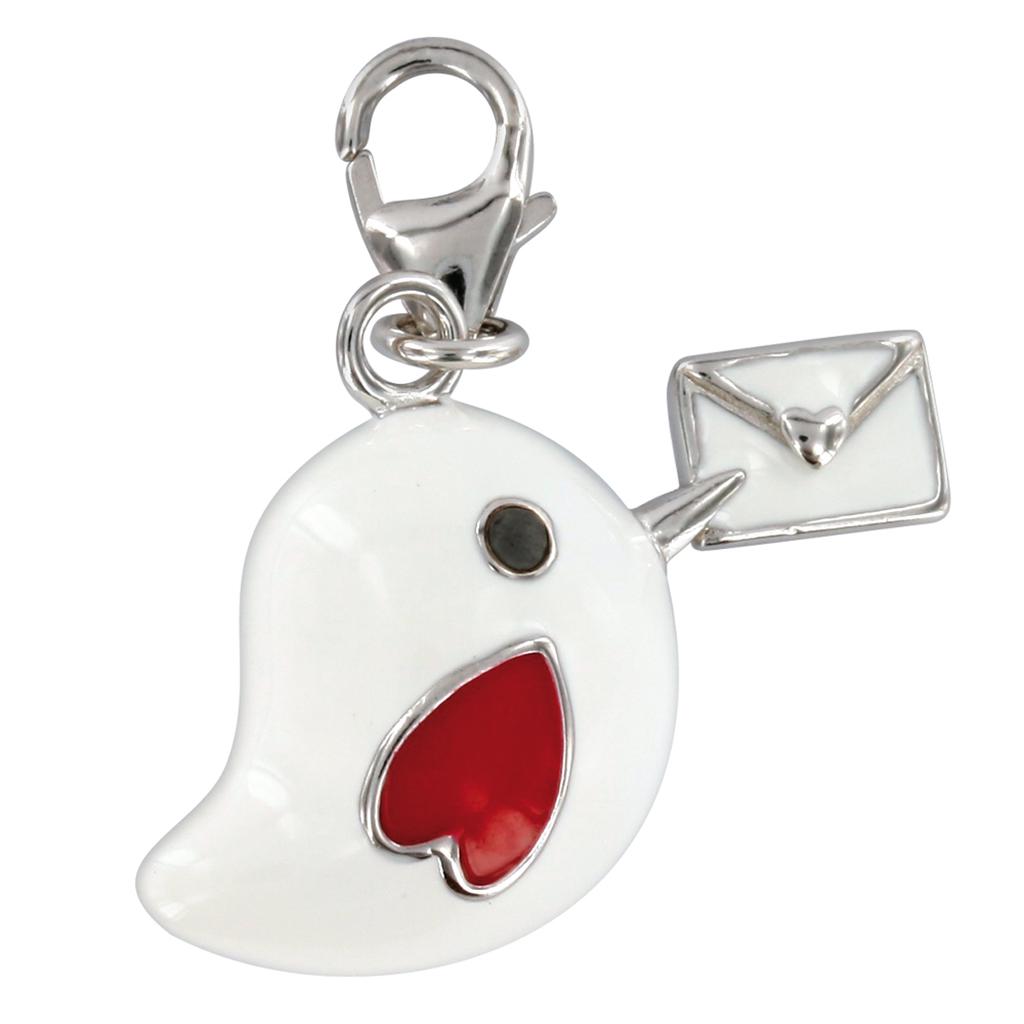 Les Trésors De Lily [Q4896] - Silver Charm Pendant 'Bird Love' Silver-white (rhodium-plated) - 25x13 Mm