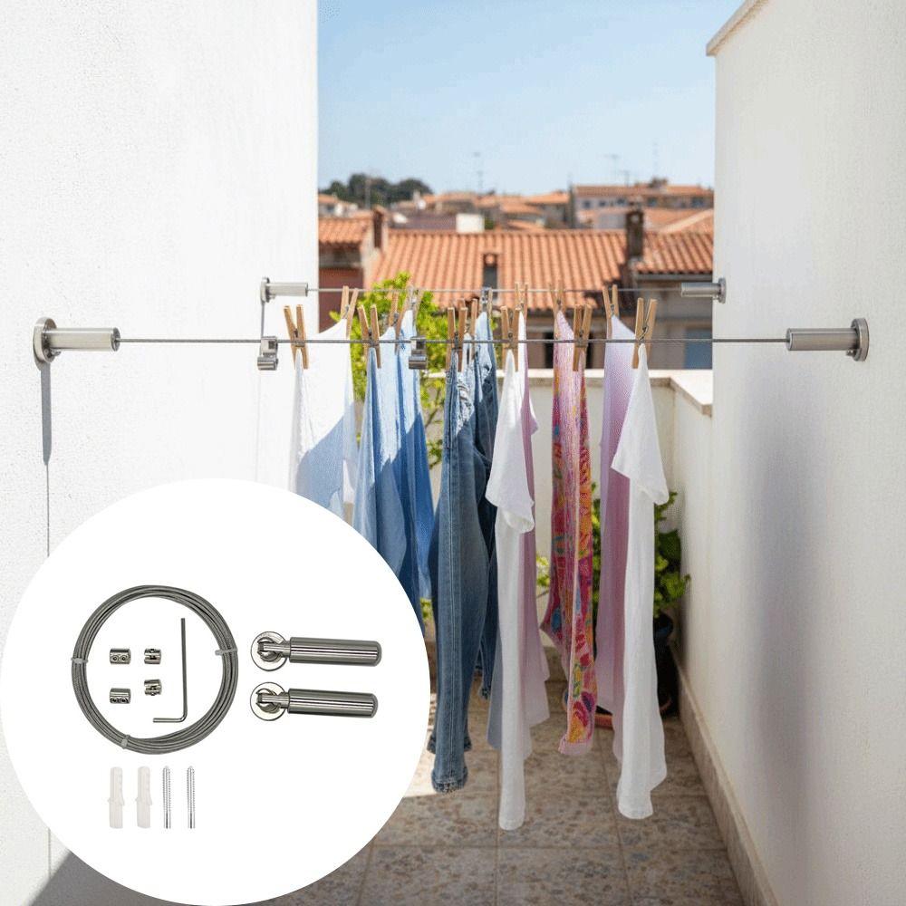 Balcony Mount Clothes Drying Rope 304 Stainless Steel Wall Mount Wire Rod  Window Curtain