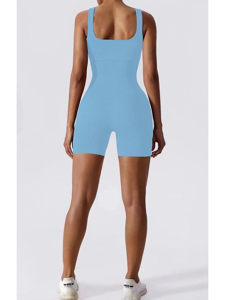 In-Stock Women's Seamless Square Neck Yoga Bodysuit: Quick-Drying, Breathable, Ribbed, Tight-Fitting One-Piece for Fitness & Body Shaping