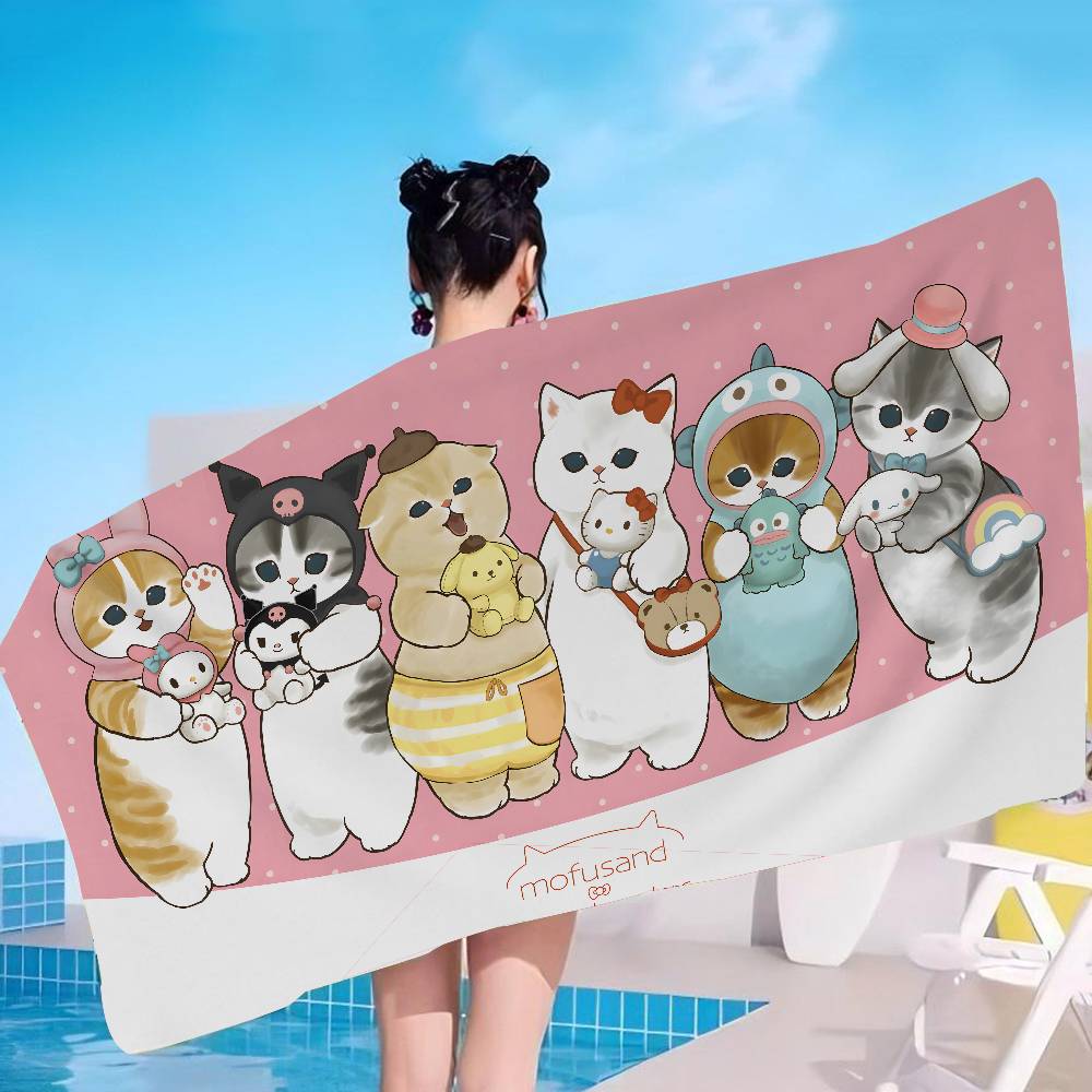 Funny Cat M-Mofusand Anime Microfiber Blanket Quick Drying Beach Towels Oversized Printing Super Absorbent Pool Towel Blanket