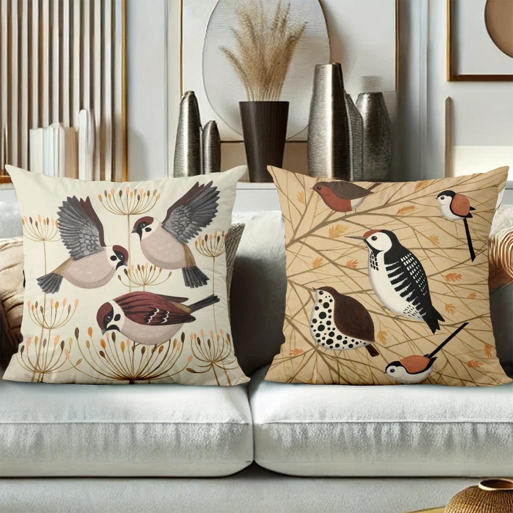 Autumn Bird Patterned Cushions For Home Decor Polyester Pillowcase, Sofa Decorative Cushion Cov Headboard Pillow