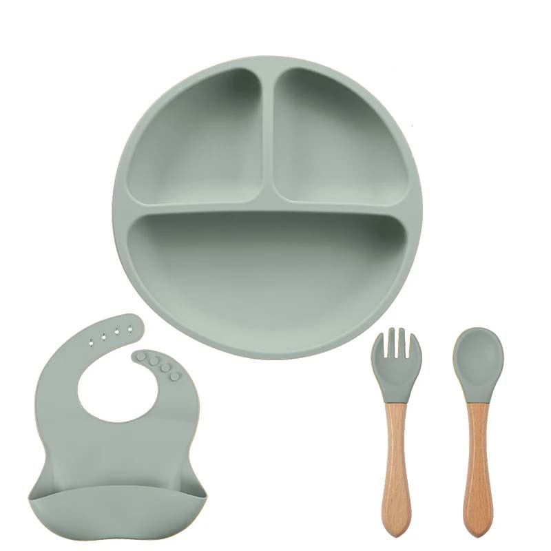 4PC Silicone Baby Feeding Set Silicone Bowl Dining Plate Spoon Fork Children Dishes BPA Free Silicone Tableware for Kids