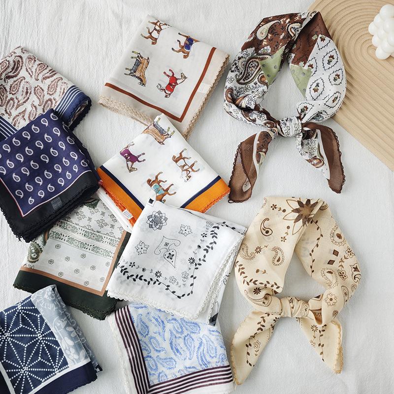 Thin Cotton and Linen Small Square Scarf Fresh and Breathable Women's Soft Literary and Decorative Small Silk Scarf Summer Scarf Women's Versatile