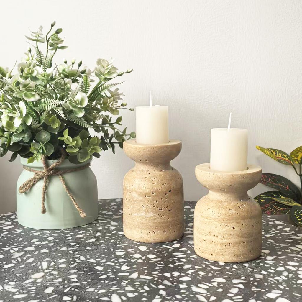New Natural Marble Travertine Candle Holder Double-sided Design Home Decor Desktop Aromatherapy Stand Christmas Handmade Durable