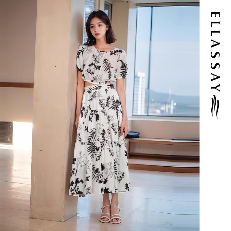 ELLASSAY Botanical Print A-Line Midi Skirt
