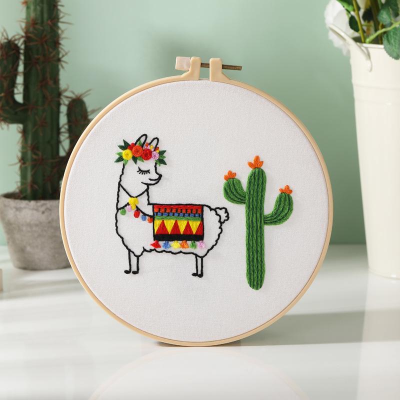 Diy Handmade Embroidery Material Package, Alpaca Cactus Desert Cute Cartoon, European Embroidery, New Product.