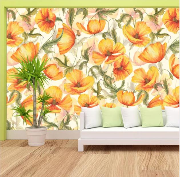Modern Removable Flower Wall Papers Home Decor Girls Wallpapers For Living Room Bed Mural