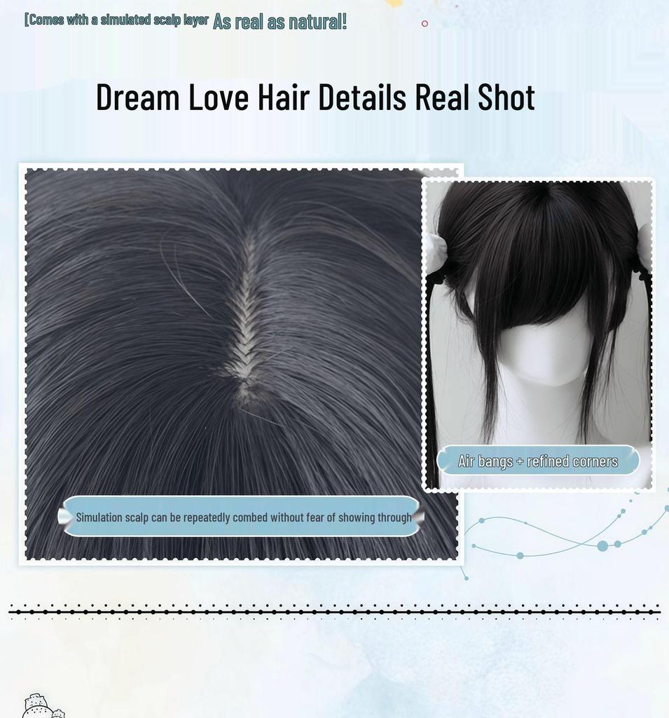 Long Black Straight Lolita JK Double Ponytail Wig for Women