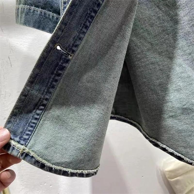 Women's Denim Shirt Spring Summer Loose Short Sleeve Ladies Cowboy Tops Temperament Single-breasted Lady Leisure Blouse