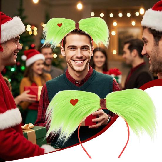 Christmas Hair Hoop Green Fluff Design Lightweight Festive Headband Versatile Cosplay Hair