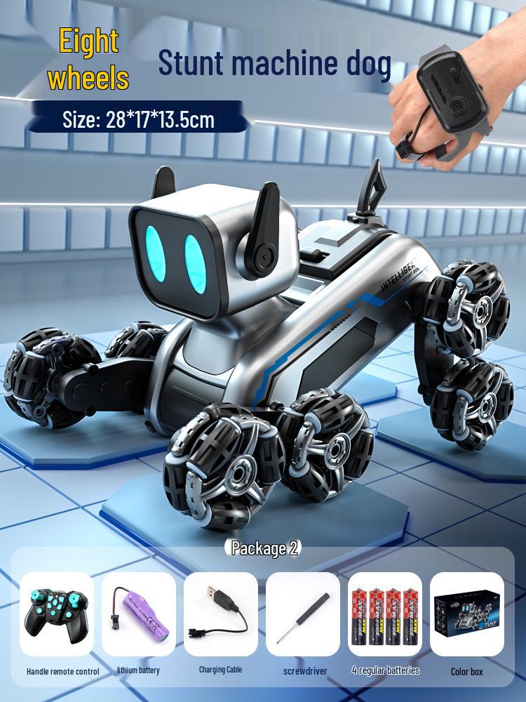 Eight-Wheeled Remote Control Robot Dog Toy with Hand Sensing and Stunt Capabilities for Kids