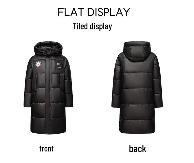 2024 Unisex Extra Long Hooded Black Cotton Jacket - Color Block Thickened Winter Coat
