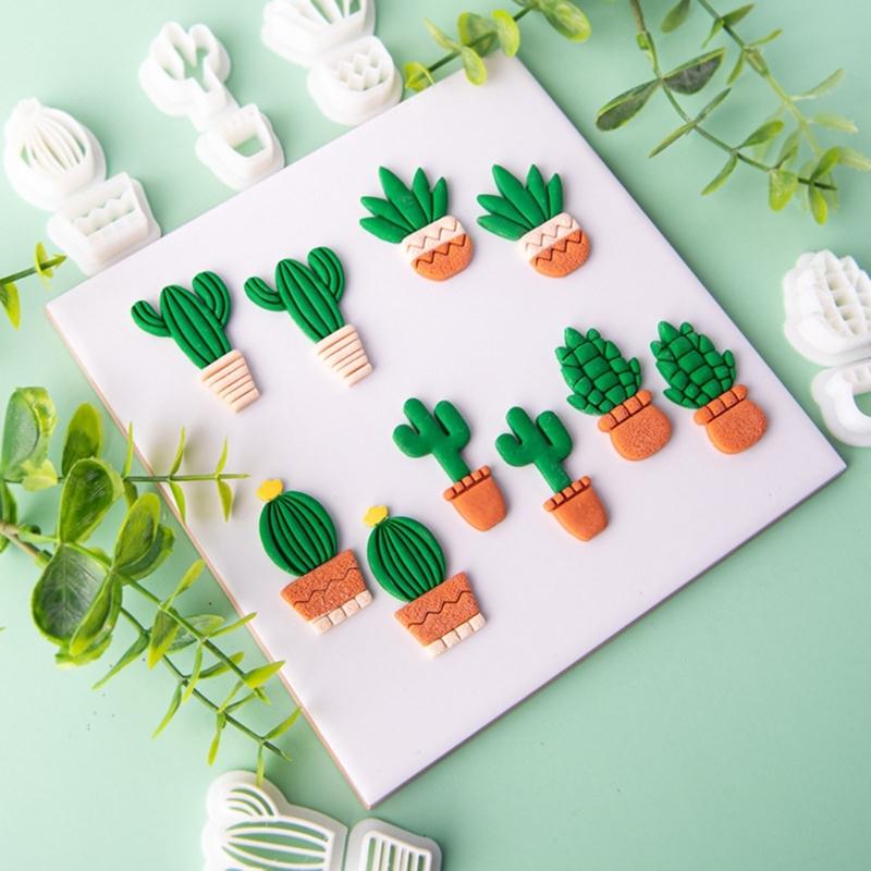 Cacti Shaped Soft Pottery Clay Cutters Earrings Jewelry Pendant Making Moulds Plant Ornaments Pendant Cutting Molds
