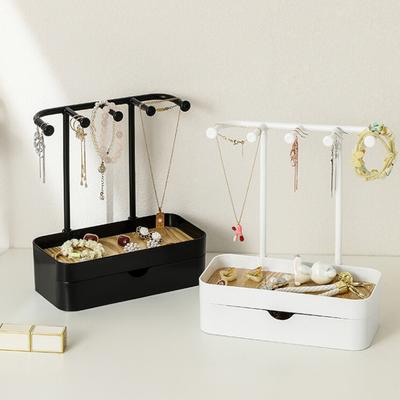 Estante de Exhibición de Pendientes de Doble Capa con Cajones, Organizador de Almacenamiento de Collares y Anillos, Soporte Colgador de Joyería, Bandeja Organizadora