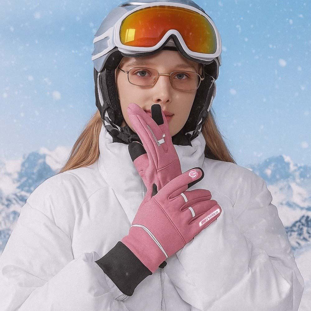 Polar Fleece Plush Thickened Gloves Soft Finger Mittens Satin Unisex Windproof Gloves  Women