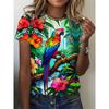 2026 Sommer Rundhals Damen T-Shirt Mode 3D Hawaiianischer Papagei Vogel Druck Kurzarm Cartoon Lässig