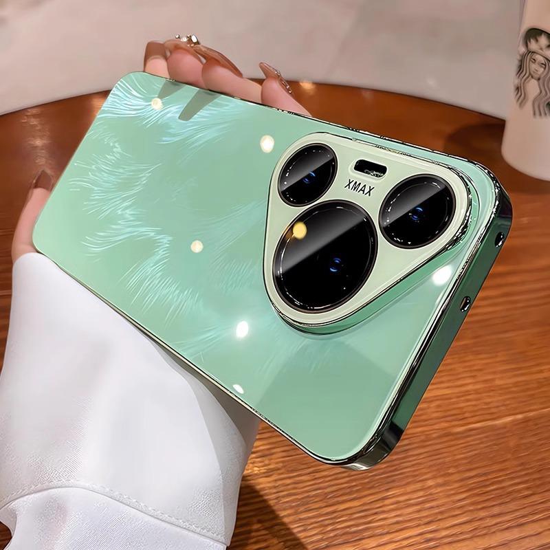 Applicable to Huawei P90PRO mobile phone case electroplated feather yarn ice crystal glass case with lens film mate80 anti-drop N14