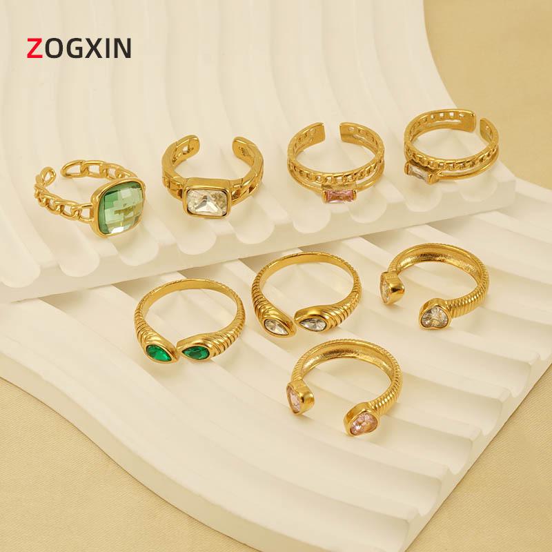 

European-American 18k Gold Zircon Retro Open Ring for Women Adjustable