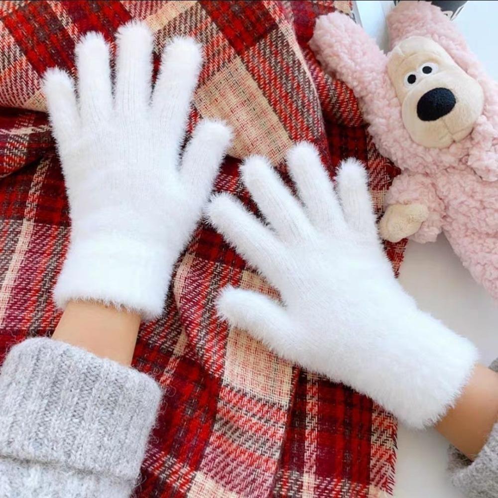 

Thickened Winter Gloves Cold-proof Five Finger Gloves Cute Furry Gloves Men Women білий