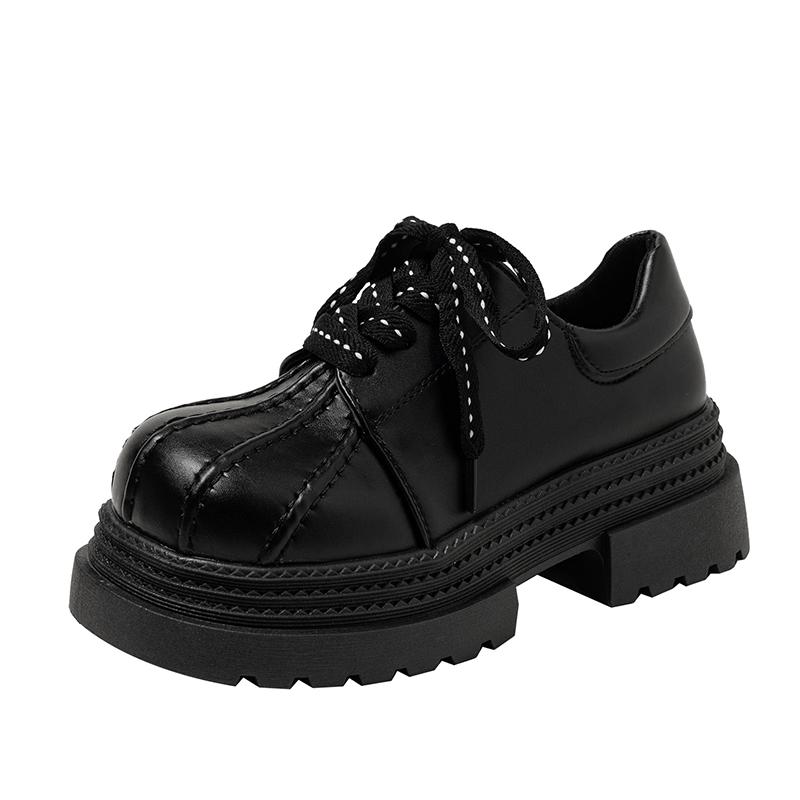 Fashion Color Block Block Heel Shoes Autumn New Round Toe Front Strappy Platform Non-slip Wear-resistant Single Shoes