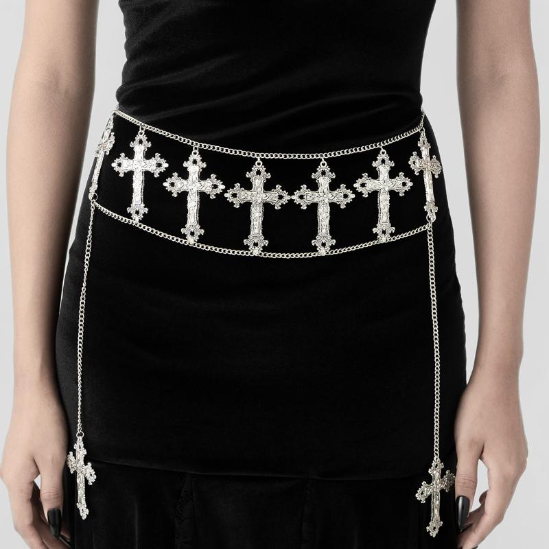 Women'S Multi-Layer Cross Tassels Pendant Decoration Waist Chain Y2K Gothic Style Halloween  Body Chain Accessory Gift