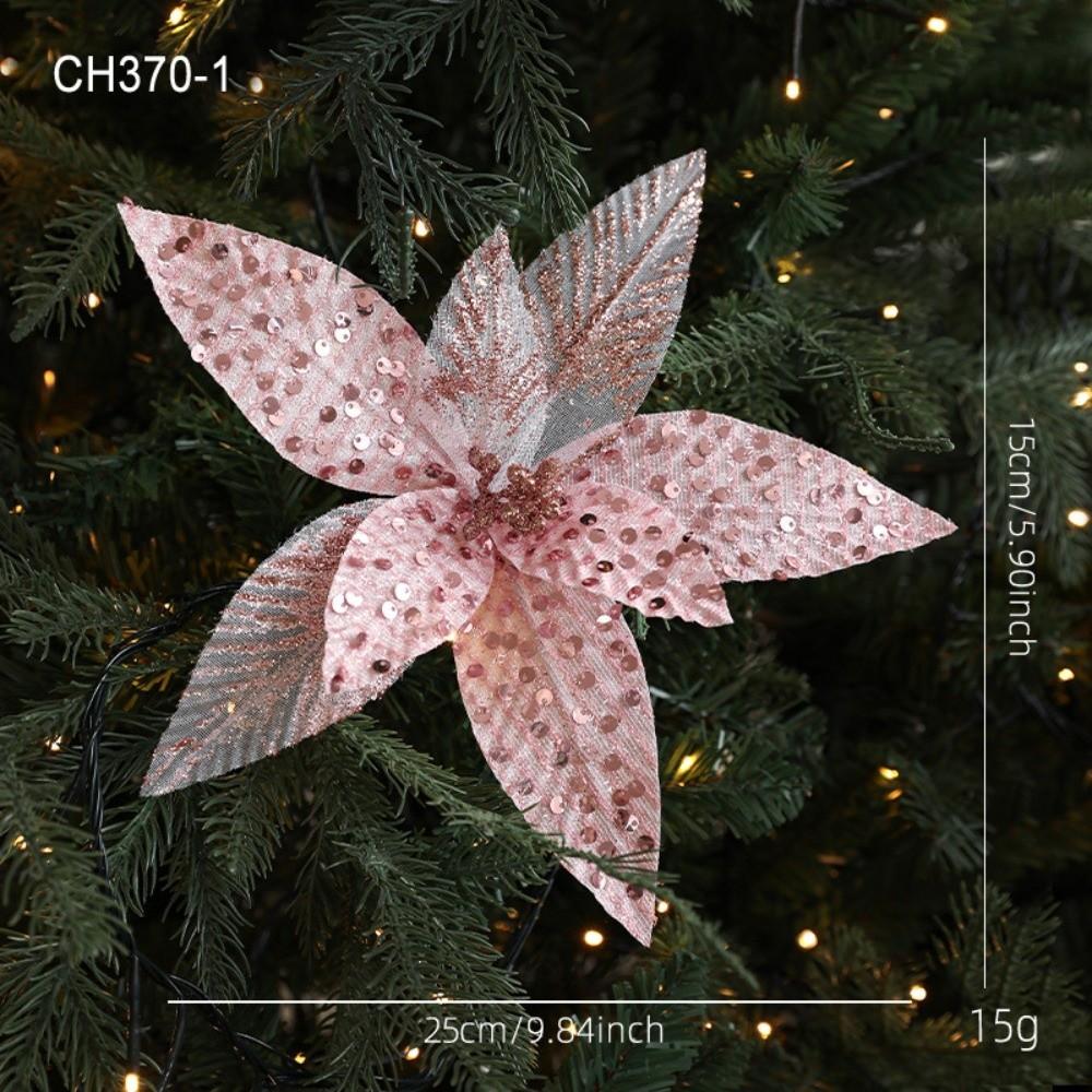 New 25CM Artificial Poinsettia Flower Glitter Sequins Simulation Flowers Sparkling Sequins Flower Christmas Decoration