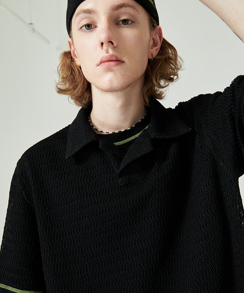 Ghost Street Knit Open Collar T-Shirt Black M
