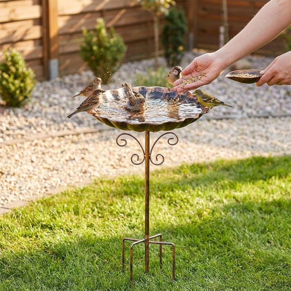 5-Pronged Base Iron Bird Bath Feeder Retro Standing Bird Bath Bird Water Drinker  Porch