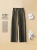 Women's Spring/Summer Army Green Wide-Leg Balloon Pants - Petite, Casual, Pure Cotton, Straight Leg