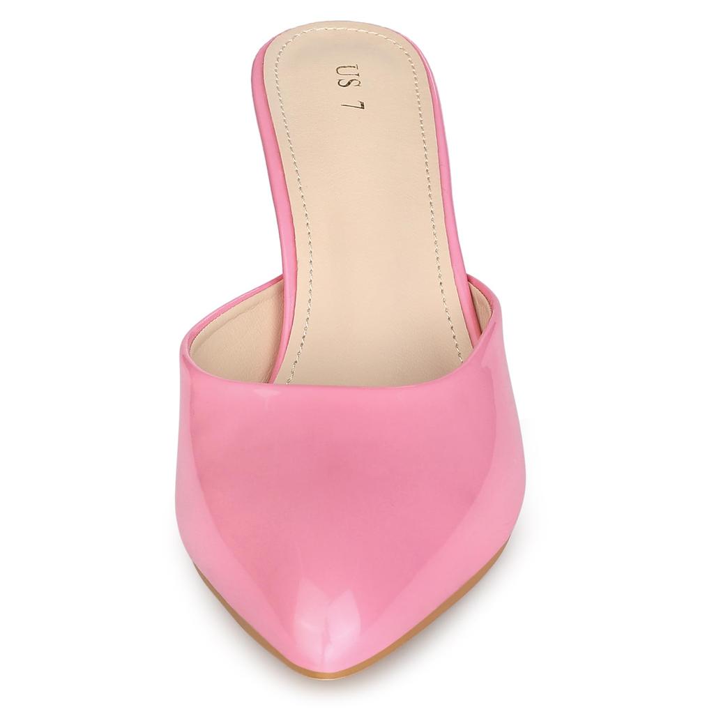 Allegra K Women's Stiletto Mule Sandals, PU Leather, Heelless, Front Closed, Pointed Toe, Pink, Size 24.0 Cm