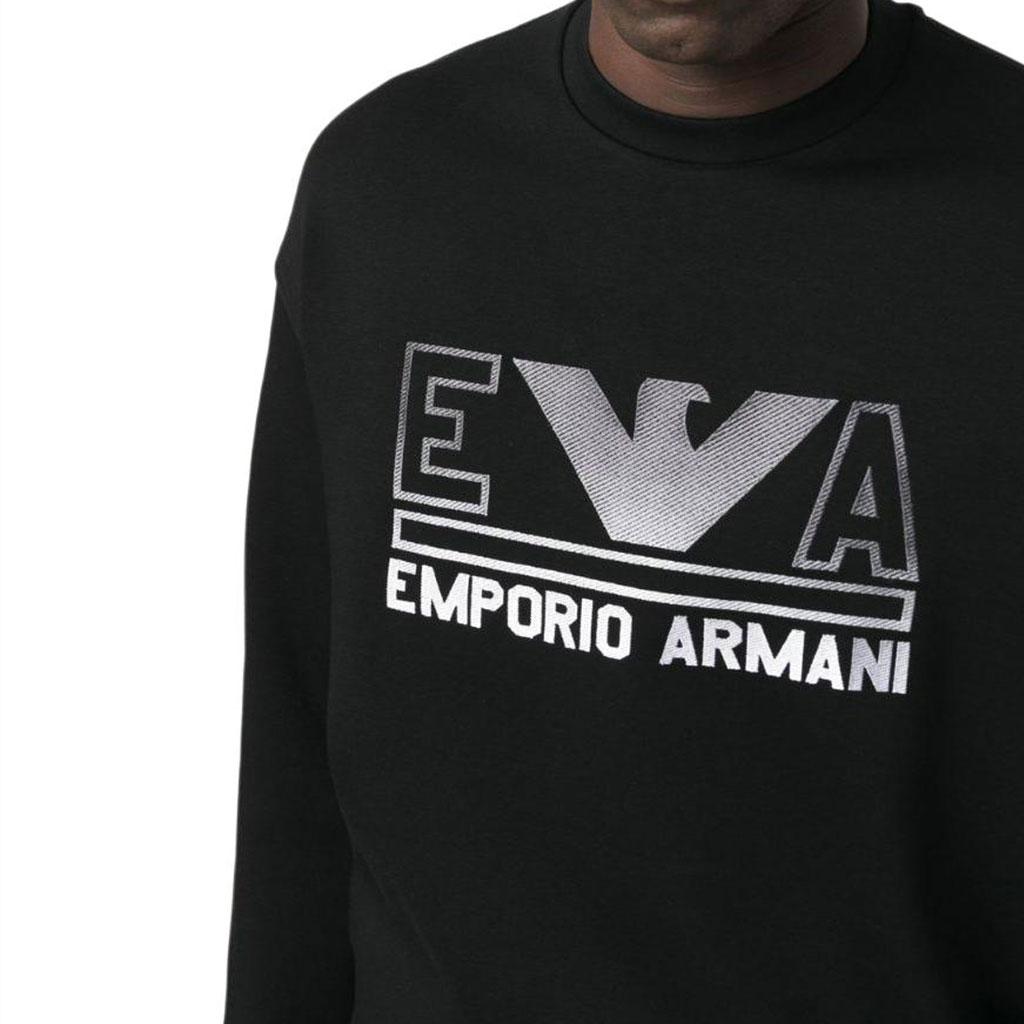 Emporio Armani Ss23 Letter Logo Printed Crew Neck Sweatshirt Men Sweatshirt Black 3R1MBT-1JHSZ-0098