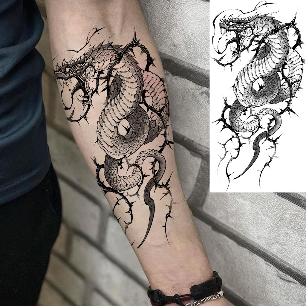 Waterproof Cross-border Snake & Dragon Skull Temporary Tattoo Stickers for Arm, European & American Design