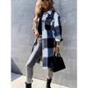 Stylish Plaid Print Womens Long Jacket - Relaxed Casual Button Front with Flap Pockets - Durable Outerwear for Everyday Fashion