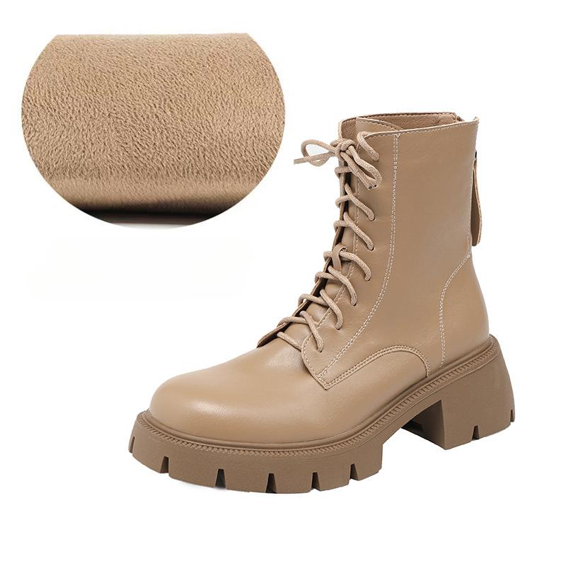 

Ботинки из кожи на платформе со шнуровкой, женские зимние ботинки на толстом высоком каблуке, теплые меховые плюшевые зимние ботинки 42