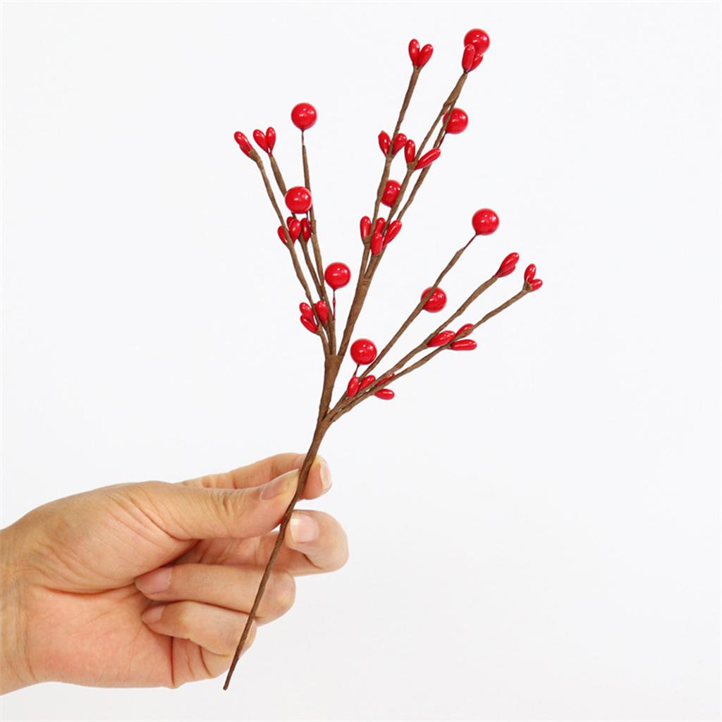 Orange Artificial Dried Branch Decor 29cm Round Foam & Oval Stone Fruit