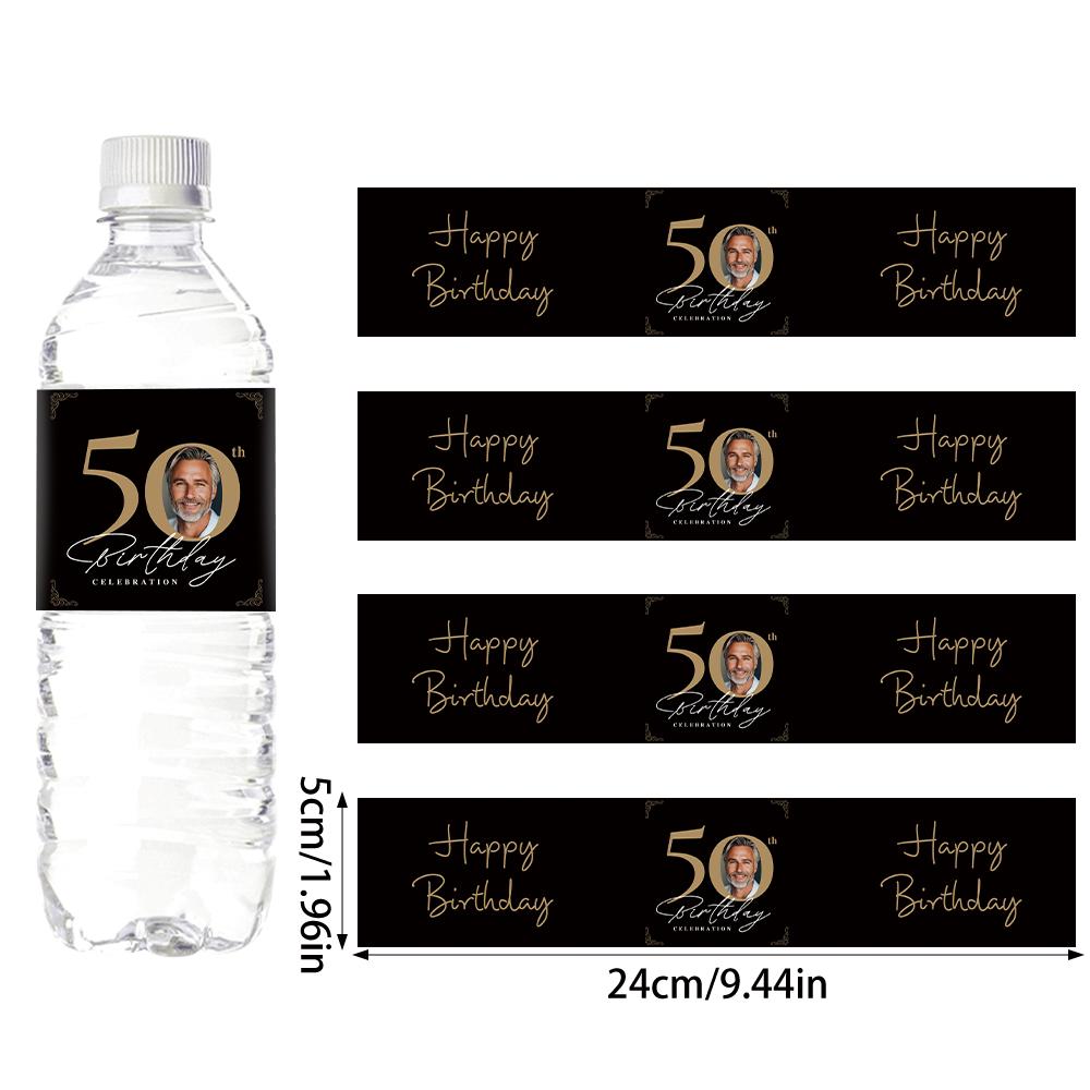 30pcs Custom 30 40 50 60 70th Birthday Party Bottle Sticker with Personalised Face Photo for Adult Birthday Party Decorations